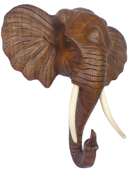 massiver, afrikanischer Elefantenkopf aus Holz